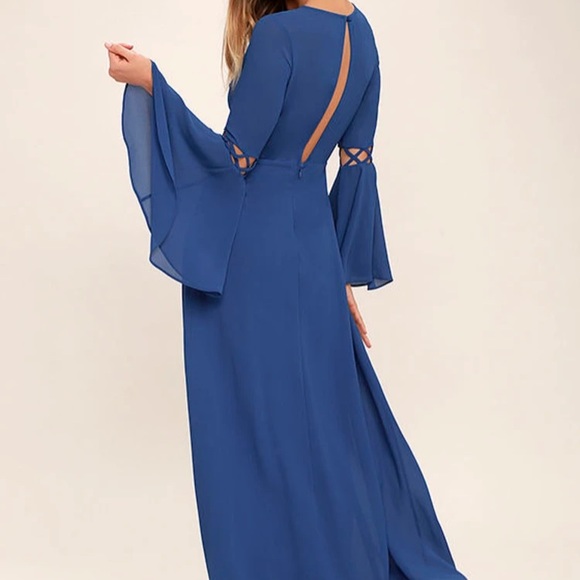 Nwt Lulus Now is the Time Blue Long Bell Sleeve Maxi Dress - Picture 11 of 12